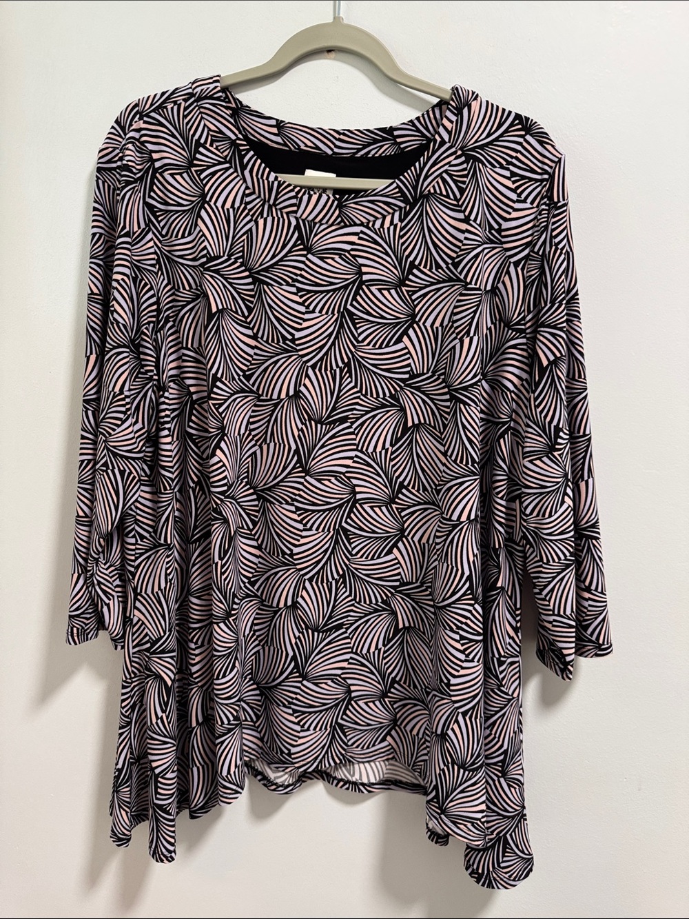 Ann Klein Blue and Black Printed Long Sleeve Top